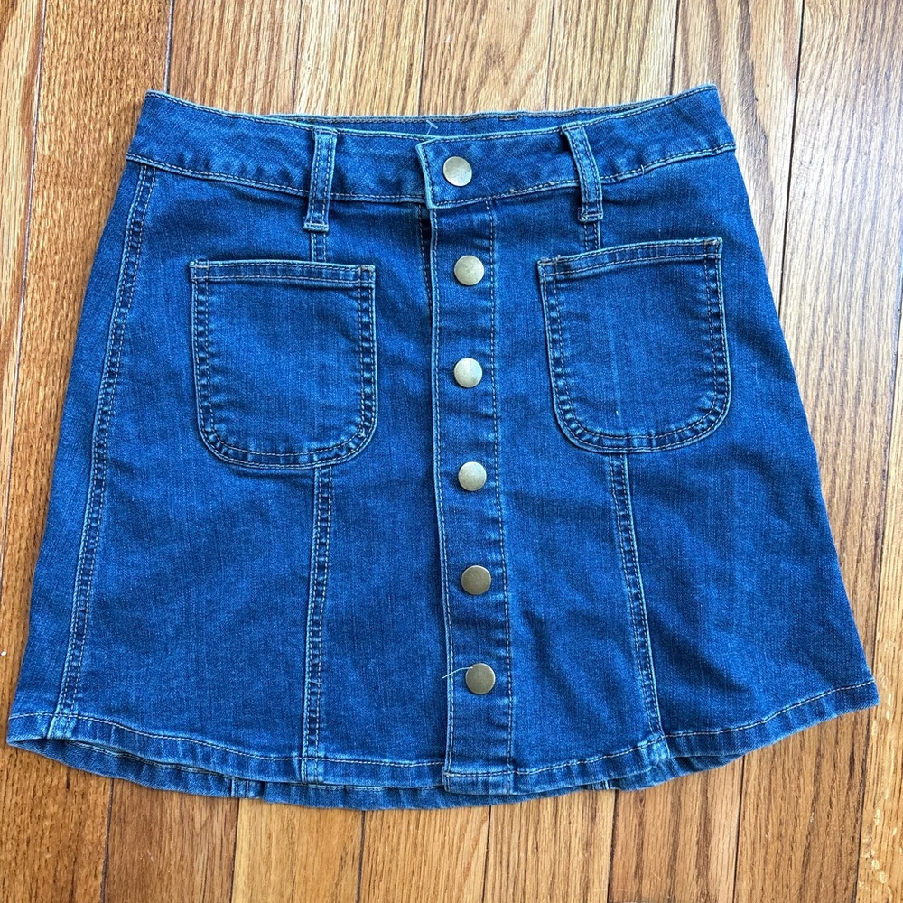 Altar'd State Blue Denim A-Line Skirt